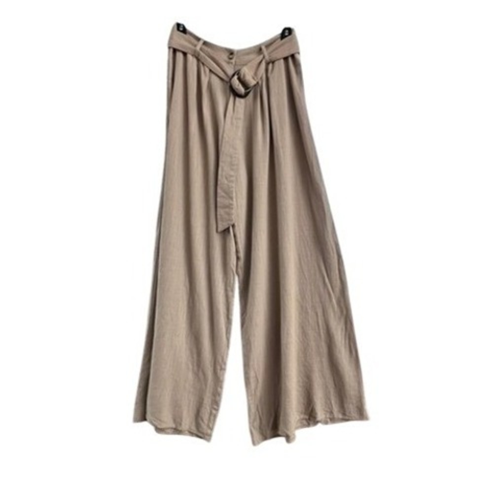 Lulus Tan Beige Linen Blend Wide Leg Belted Pants‎ RAE92215HL Mens Size M NWT